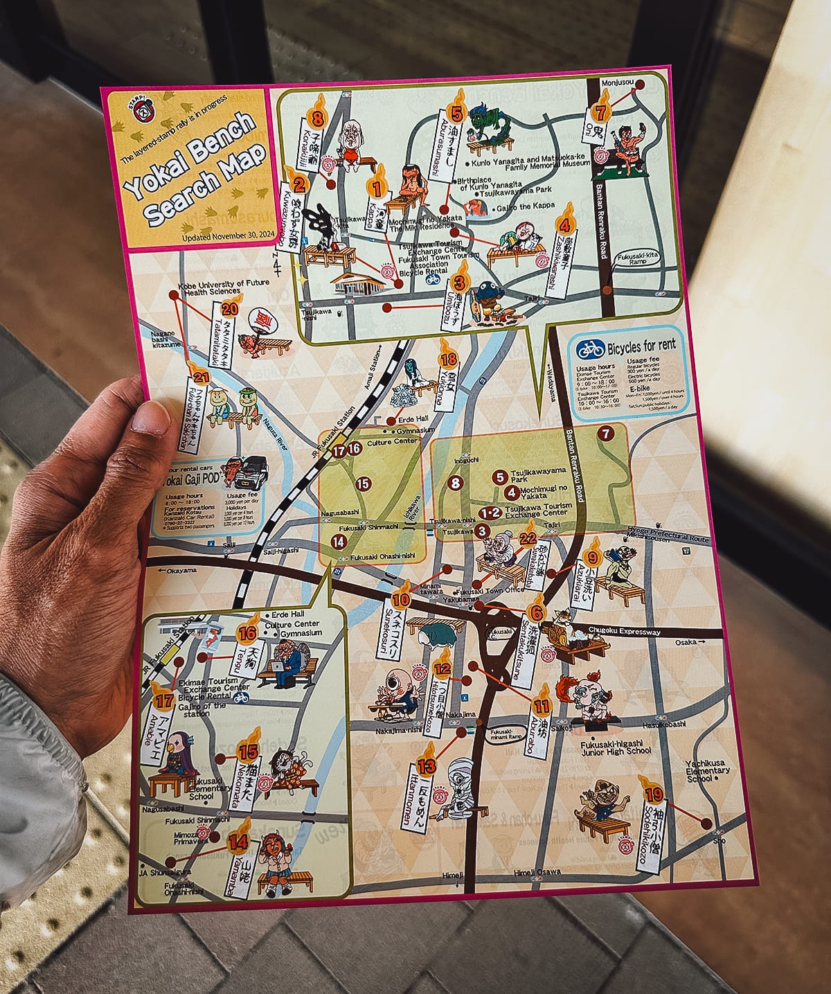 The Yokai of Fukusaki Yokai bench map