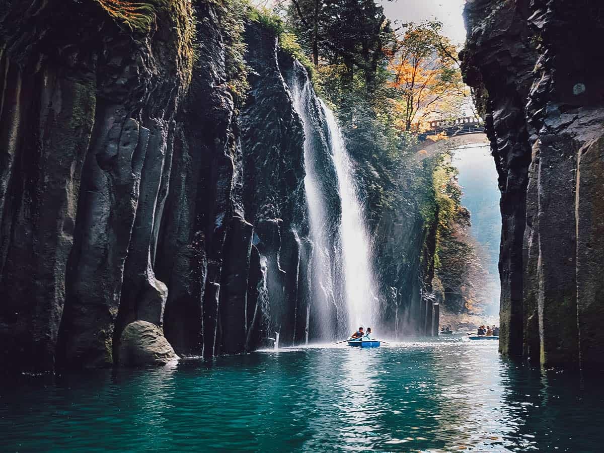 Day Trips From Fukuoka Boats near Manai Falls in Takachiho Gorge