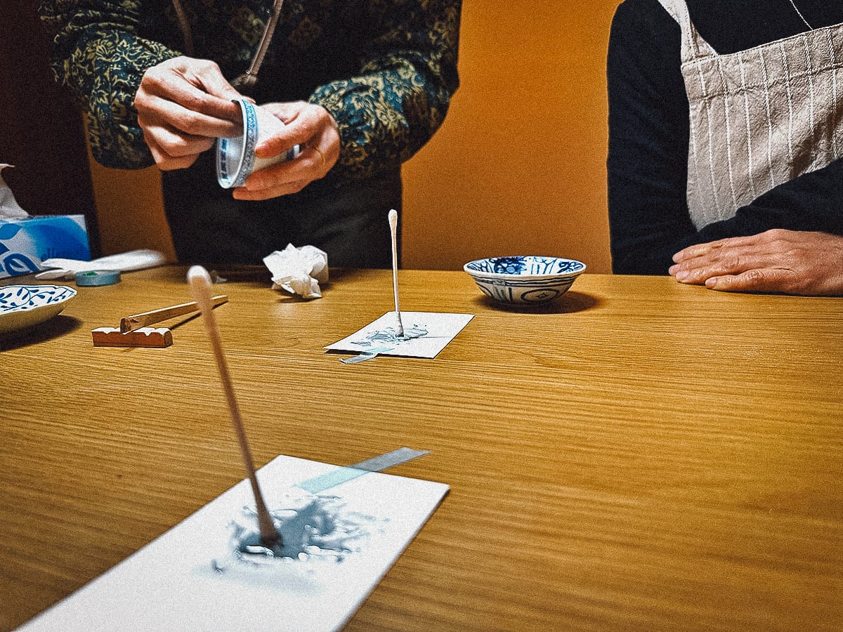 Kintsugi in Kyoto Cotton swaps testing the hardness of the epoxy resin