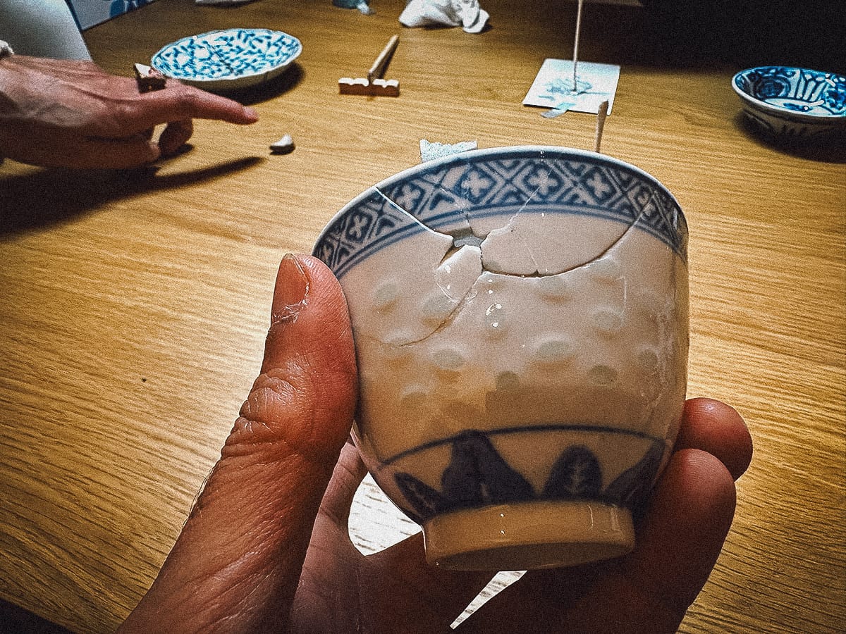 Kintsugi in Kyoto Broken cup put together with epoxy resin