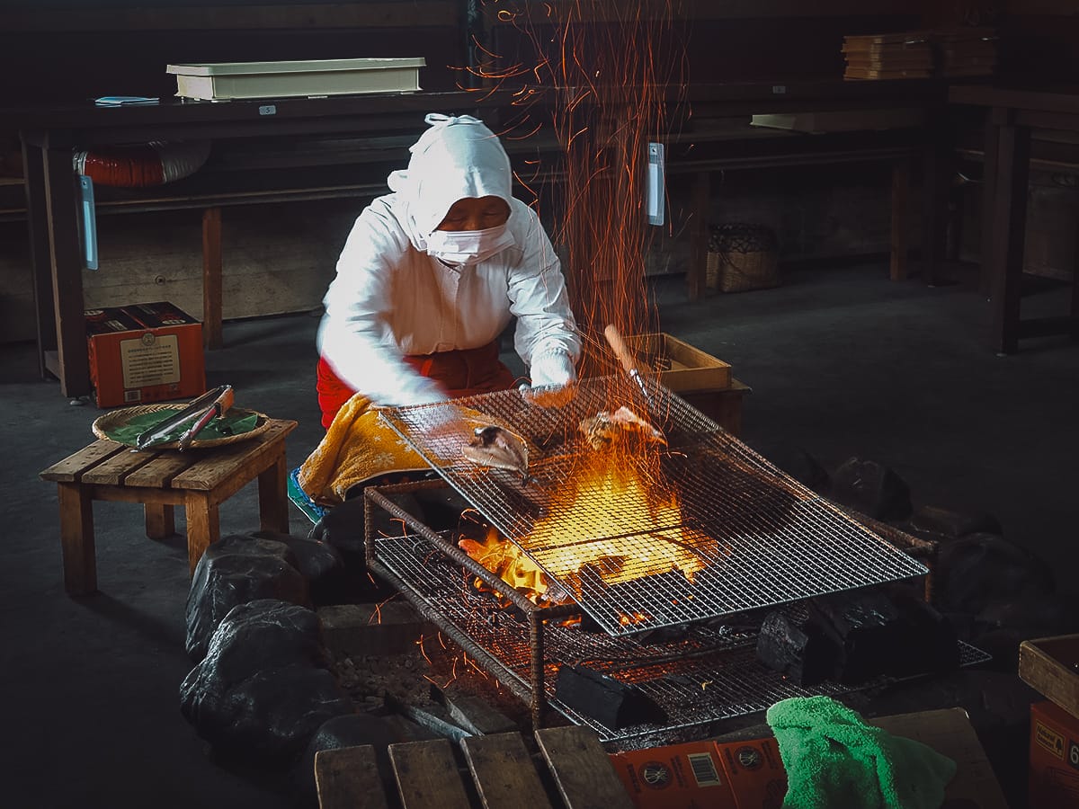 Ama diver grilling seafood