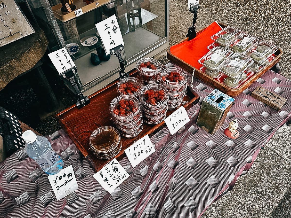 Yamanobe-no-michi Trail Food for sale by the side of a road