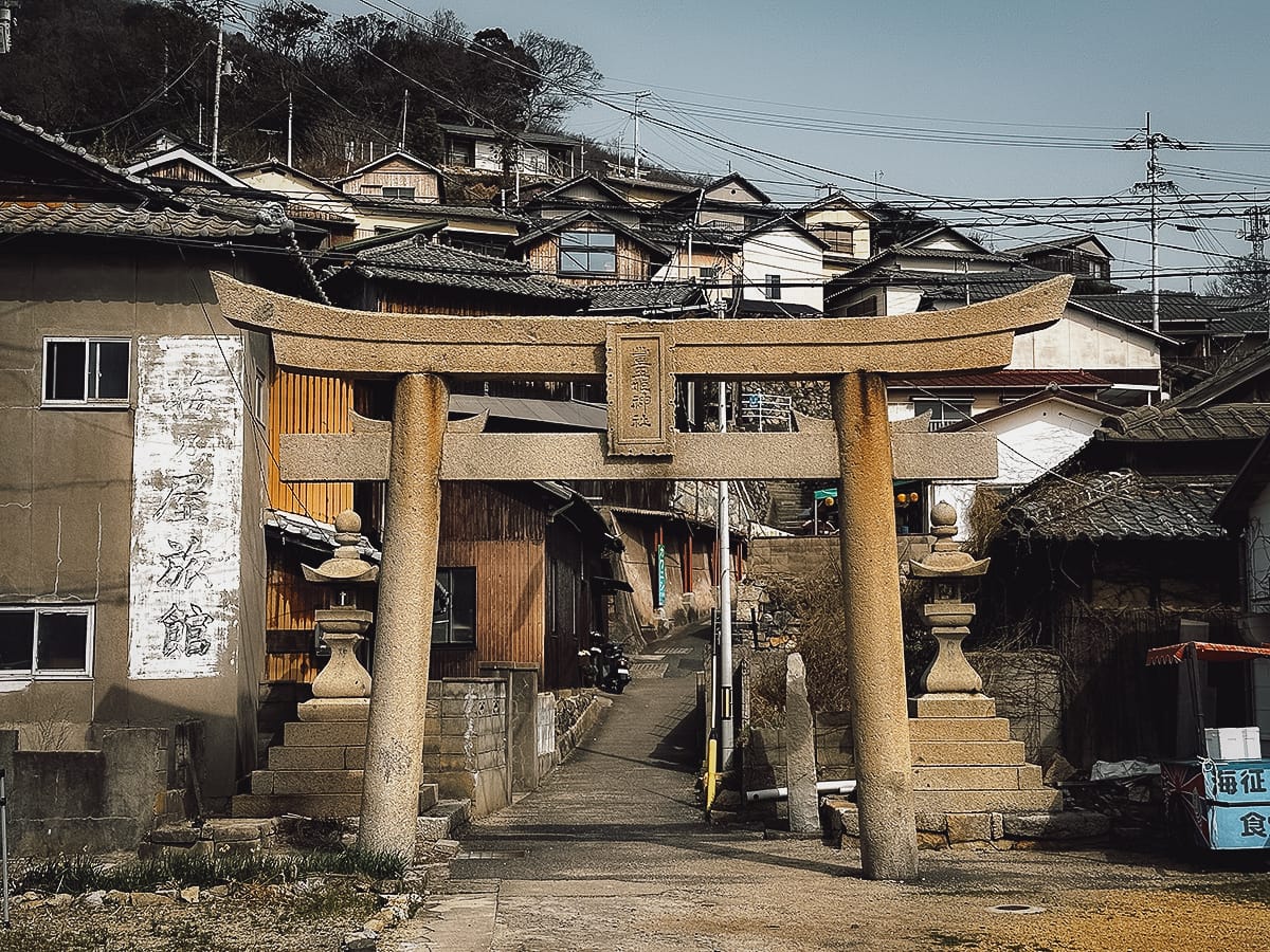 Ogijima Torii gate in front of village