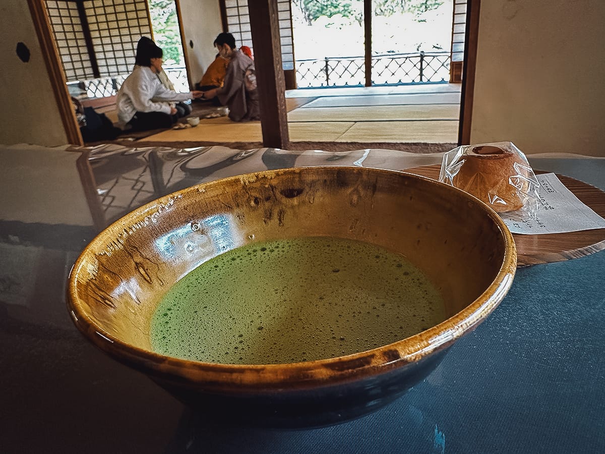 Ritsurin Koen Matcha with wagashi at a teahouse