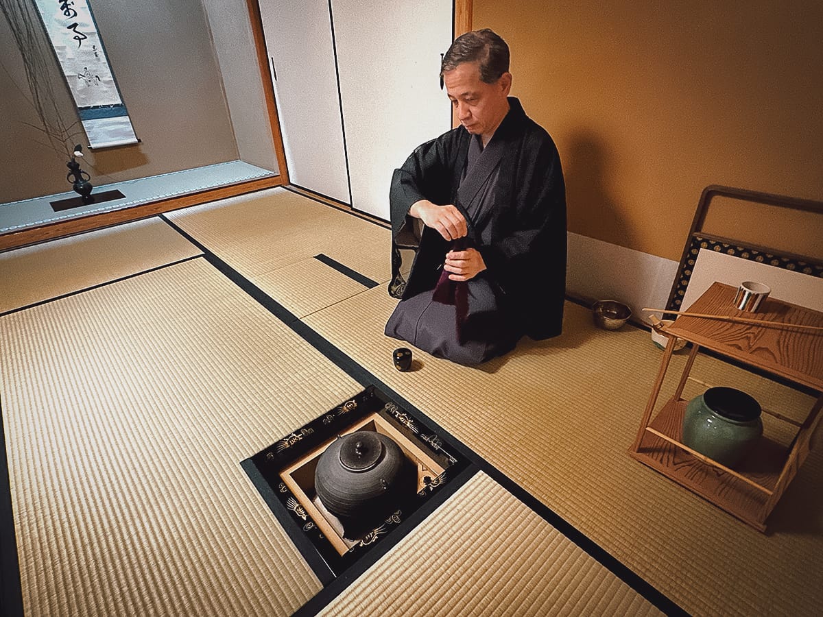 The Japanese Tea Ceremony Japanese tea master cleaning the utensils