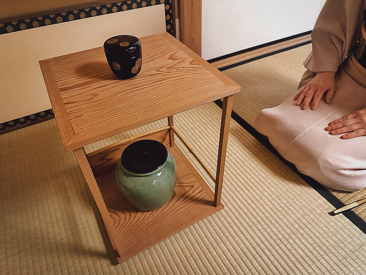The Japanese Tea Ceremony Small table with tea cermony utensils