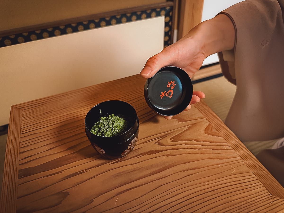 The Japanese Tea Ceremony Tea canister with green tea inside